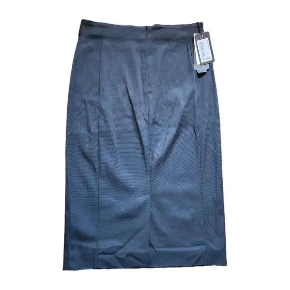 NWT Emporio Armani Black Ribbed Pencil Skirt Size 42 Stretch Knee Length Chic - Picture 2 of 8